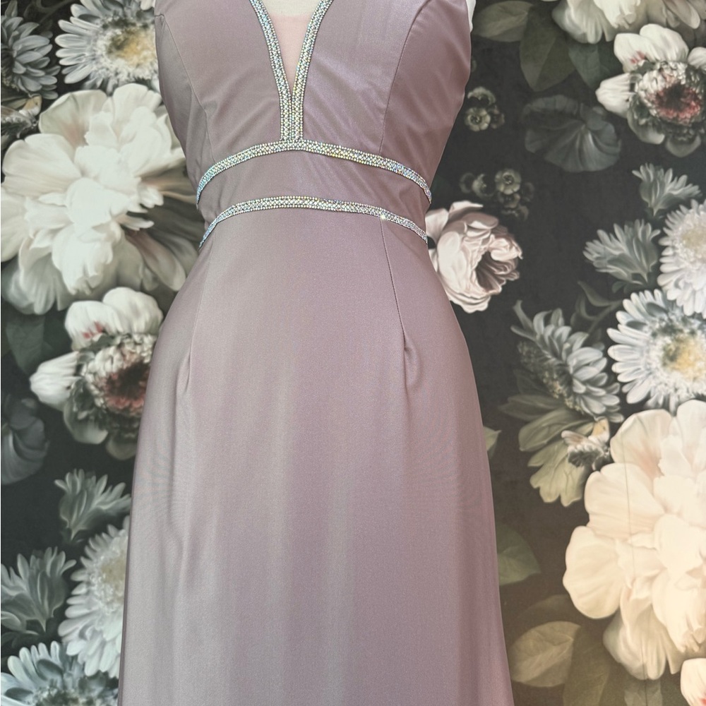 NWT Lenovia dress evening mob formal Gown crystals rose-‎ pink V-Neck Wedding S
